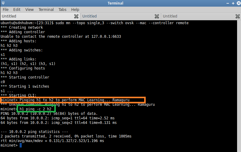 Ping in Mininet